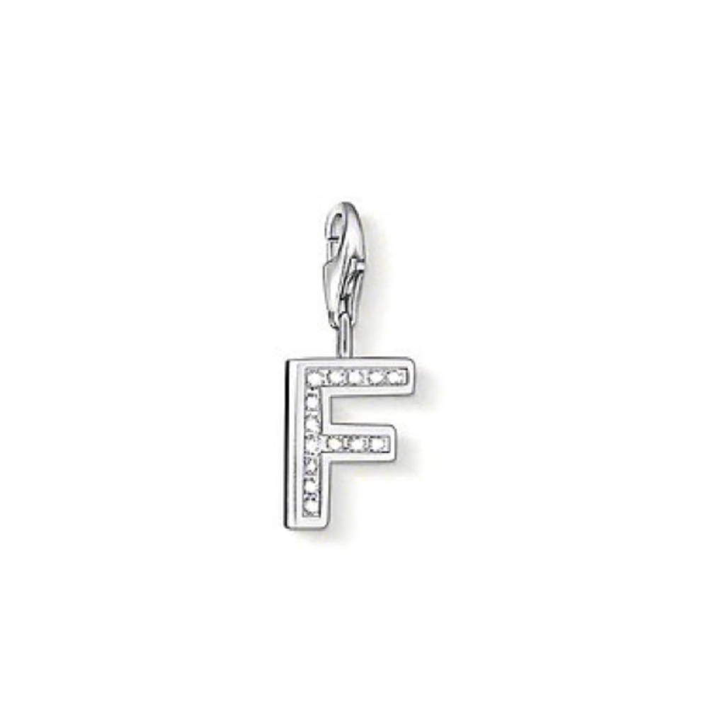 Thomas Sabo CZ Initial F Charm Sterling Silver White CZ Lobster Clasp